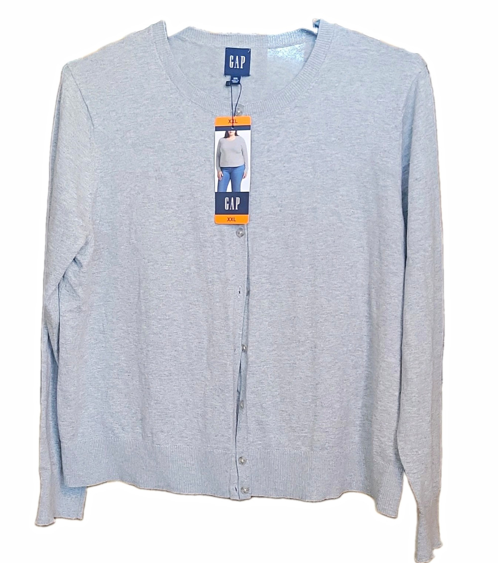 Gap Solid Heather Gray Knit Button-Front Crew Neck Cardigan Sweater 2XL